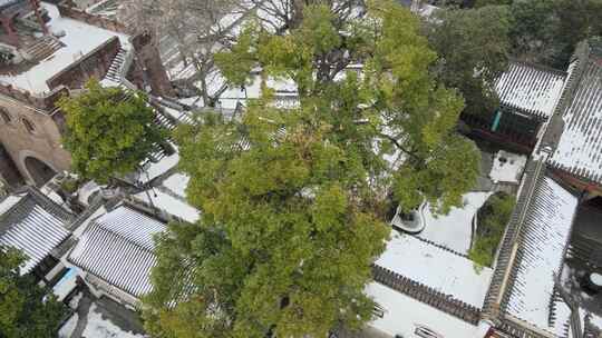 武汉汉阳区晴川阁雪景航拍