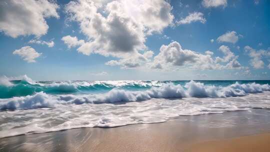 海边海浪蓝天白云风景