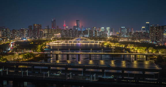 沈阳城市夜景超级月亮天际线航拍素材