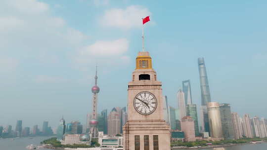 上海海关大楼钟楼特写航拍