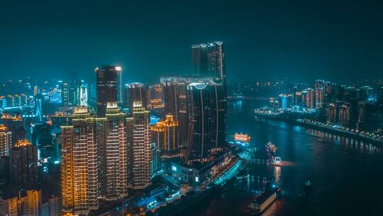 重庆_朝天门夜景_东水门夜景_夜景航拍延时