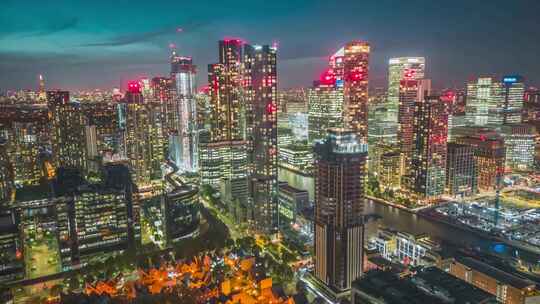 伦敦金丝雀码头狗岛夜景震撼航拍延时