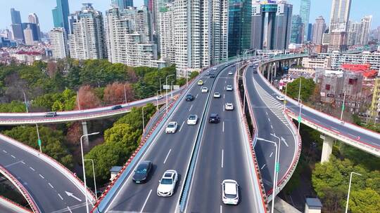 延安东路立交桥车流航拍延时上海城市交通高