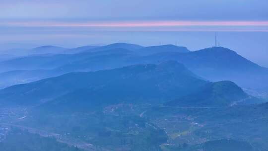 航拍枣庄新城巨山远眺群山起伏水墨画