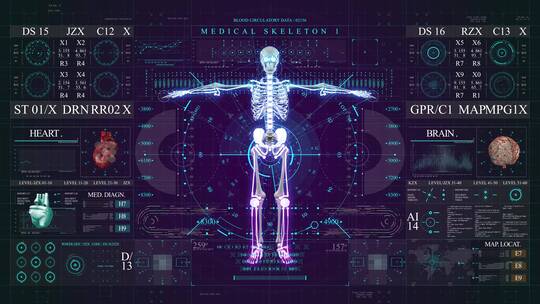 人体骨骼蓝色科技HUD屏幕节目医疗大数据