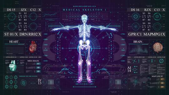 人体骨骼蓝色科技HUD屏幕节目医疗大数据视频素材模板下载