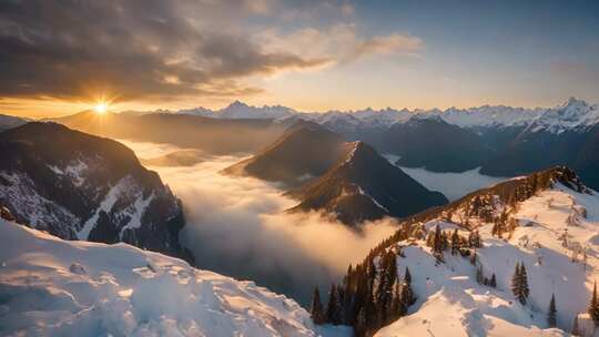 雪山日出云海壮丽景观