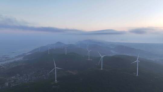 风电 风车 日出 海岛风力发电 海上新能源