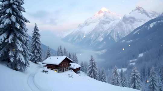 瑞士冬天雪景4k舞台粒子活动背景