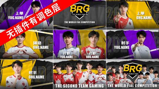 黄紫10人物介绍游戏战队队伍体育运动比赛高清AE视频素材下载
