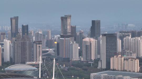 洛阳航拍城市风光4k原创地貌新区洛河日落视频素材模板下载