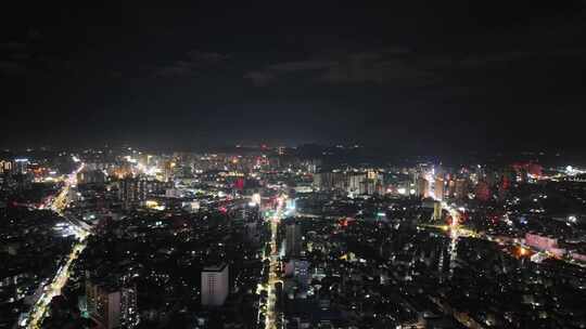 航拍广西玉林城市大景夜景灯光