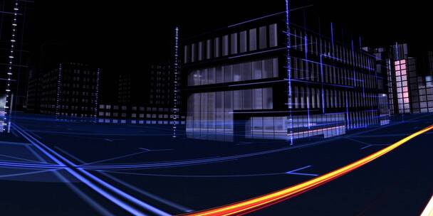 11蓝色高科技线框城市模型展示