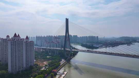 广州番禺区东沙大桥航拍车流东新高速路城市视频素材模板下载