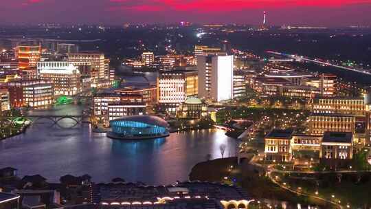 上海华为练秋湖日落 晚霞 夜景