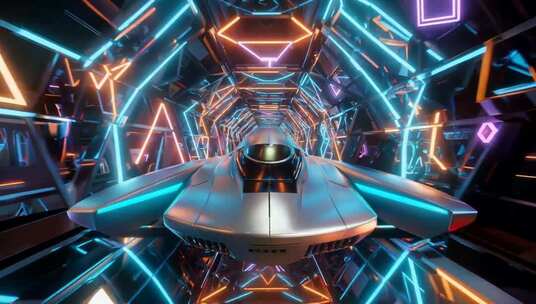 科幻飞船穿梭霓虹隧道