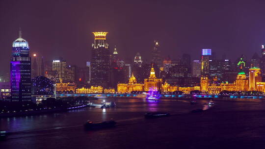 上海外滩东方明珠夜景延时镜头