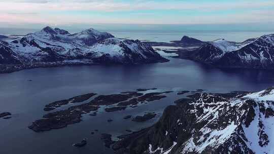 4K航拍挪威罗夫顿群岛雪景无限风光视频素材模板下载