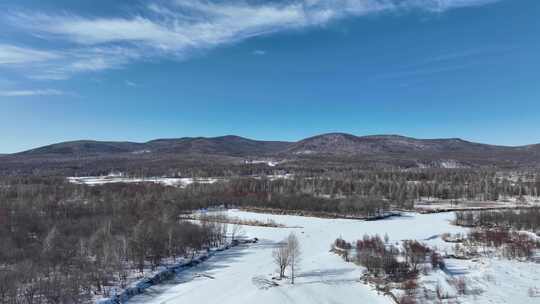 航拍大兴安岭初春雪景自然风光