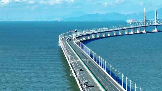 4K港珠澳大桥蜿蜒海上巨龙航拍