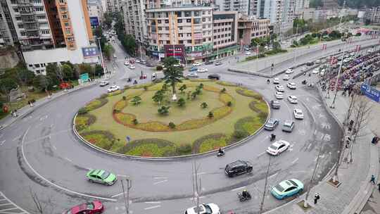 城市道路环岛都市风景转盘车辆汽车延时