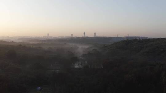 航拍南京老山风景区日出风光