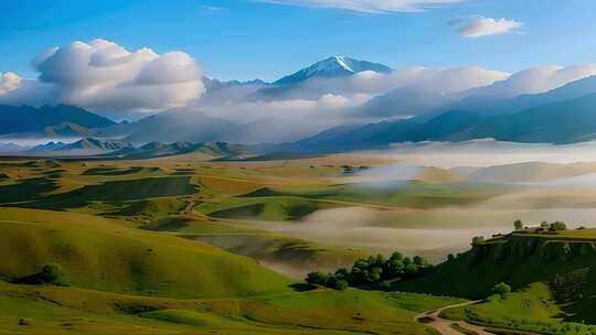 山脉云雾草原风景