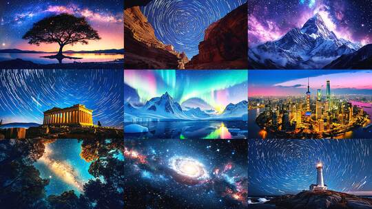 星空星轨延时北极光雪山灯塔城市沙漠高清在线视频素材下载