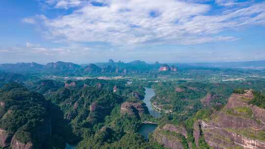 广东韶关丹霞山5A景区蓝天白云航拍延时4K