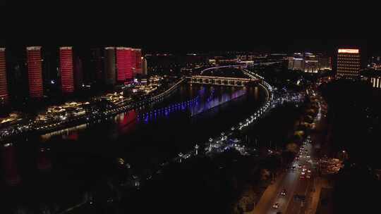 航拍内蒙古呼和浩特东河音乐喷泉夜景