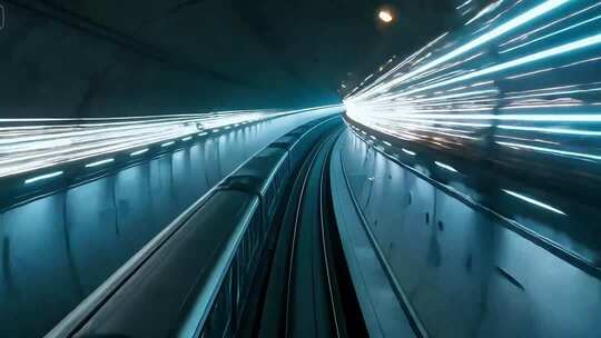 地铁隧道内穿梭光影画面