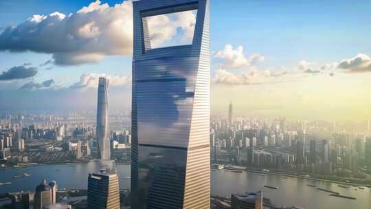 上海人文地标上海日出标志夜景外滩航拍上海