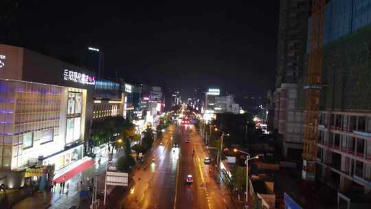 城市航拍湖南岳阳巴陵西路夜景