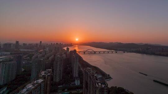 杭州_钱塘江日落_复兴大桥_日转夜4K视频素材模板下载