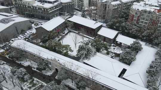 武汉武昌红巷五大会址雪景航拍