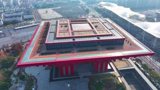 上海中华艺术宫航拍城市地标建筑物