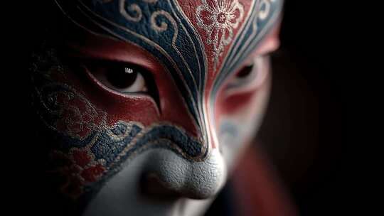京剧脸谱特写展现东方艺术的神秘与魅力