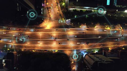 航拍未来智慧城市和高架道路智慧交通夜景