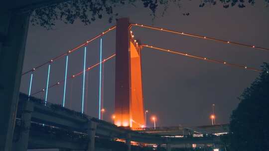 南宁良庆大桥露营夜景交通地标建筑视频素材模板下载