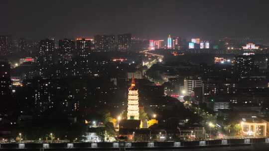 航拍安庆迎江寺振风塔夜景灯光