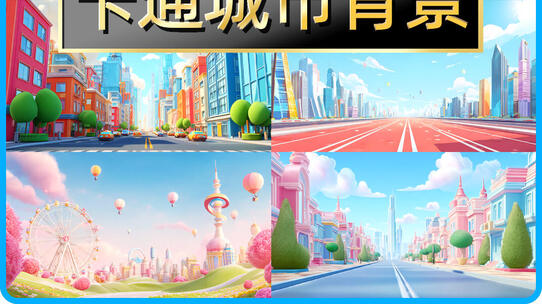 卡通城市背景动漫可爱儿童六一高清在线视频素材下载