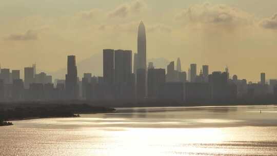 深圳湾城市建筑日落全景