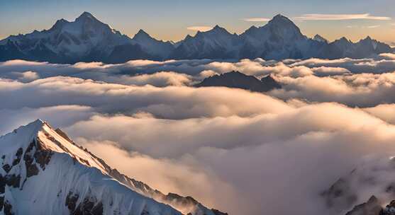 雪山云雾阳光山峰云海日出自然生态环境风景