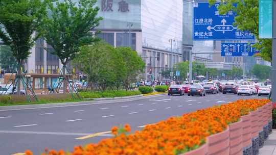 城市马路街道街头街景上班下班高峰期汽车车