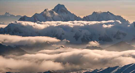 雪山云雾阳光山峰云海日出自然生态环境风景