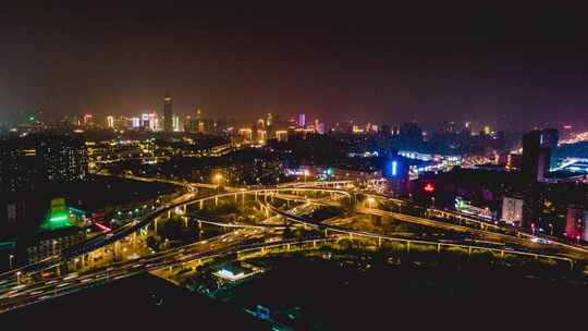 济南顺河路高架立交桥夜景交通移动延时航拍