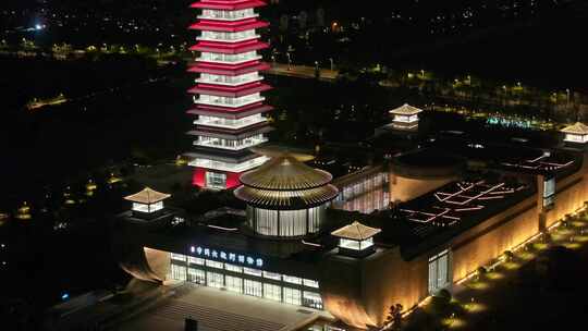 航拍中国扬州大运河博物馆大运塔夜景素材