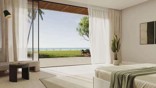 卧室海景落地窗室内场景