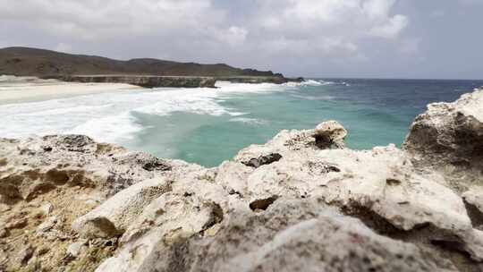 阿鲁巴岛，前景是珊瑚，背景是加勒比海视频素材模板下载