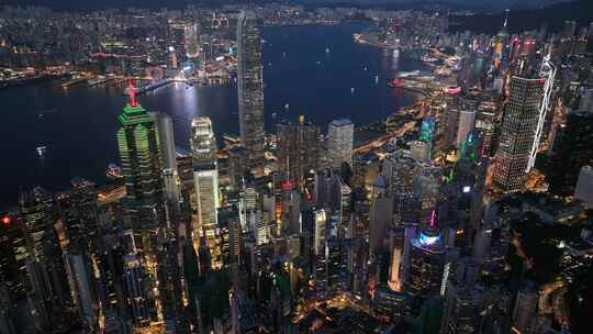 香港维多利亚港夜景航拍